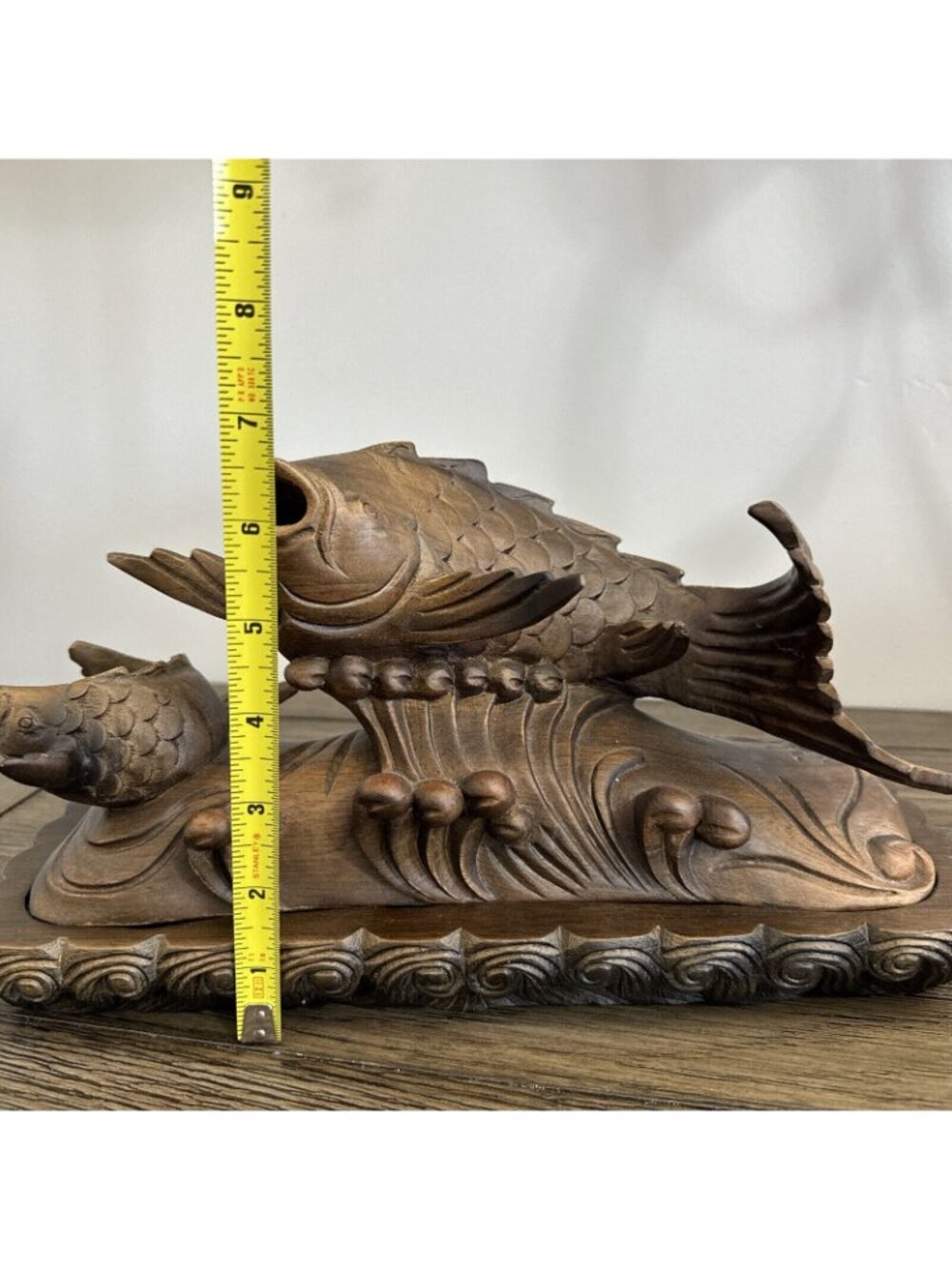 Smoking Carp Leaping Over The Dragon Gate Boxwood Hand Carved Vtg Decor Candle - Picture 14 of 16